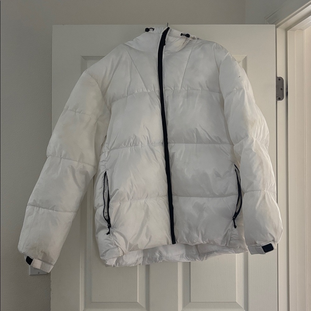 H&M White Hooded Windproof Water Repellent Puffer Jacket Sz M
